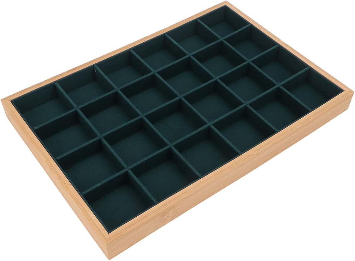 SnelShoppen - Brrnoo Houten Sieraden Organizer met 24 Compartimenten voor Kettingen, Armbanden, Ringen en Meer - Elegante en Praktische Sieradenopberg