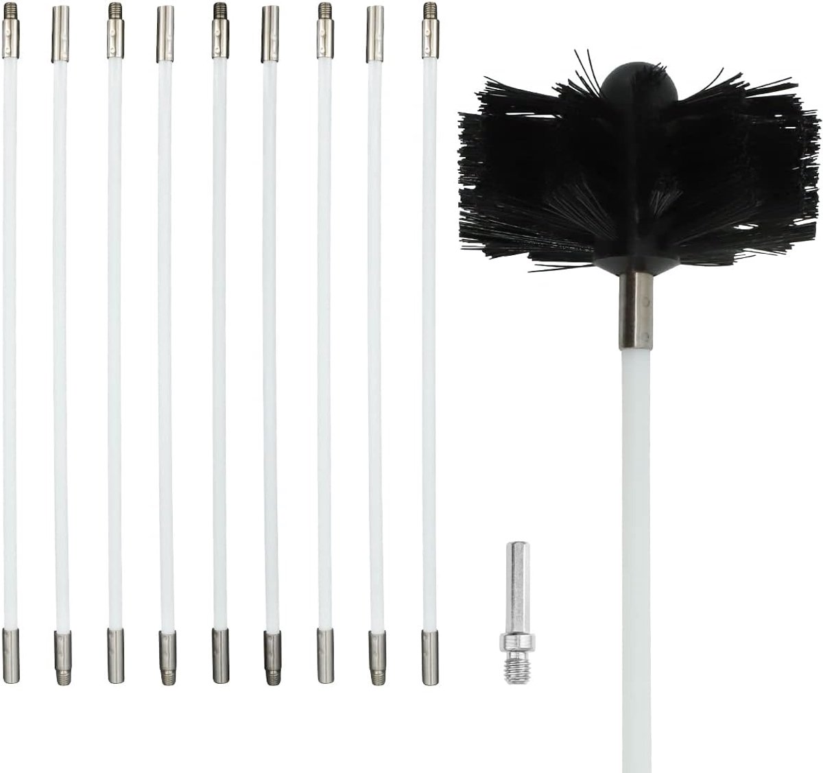 Chimney brush set, stove pipe brush cleaning kit includes 9 flexible rods, 1 brush head and 1 hex rod for cordless - ShopVlot
