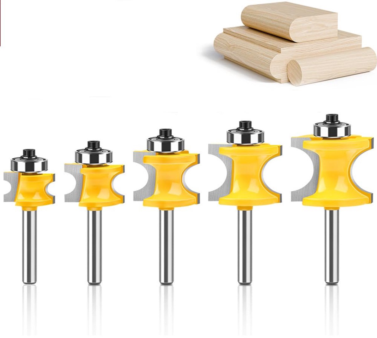 SnelShoppen - 5PCS Bullnose Freesbits Set met 1/4 Inch Schacht van Tungsten Carbide, Hoekbeads, Stralen: 1/4", 3/8", 1/2", 5/8", 3/4" voor CNC en Hand