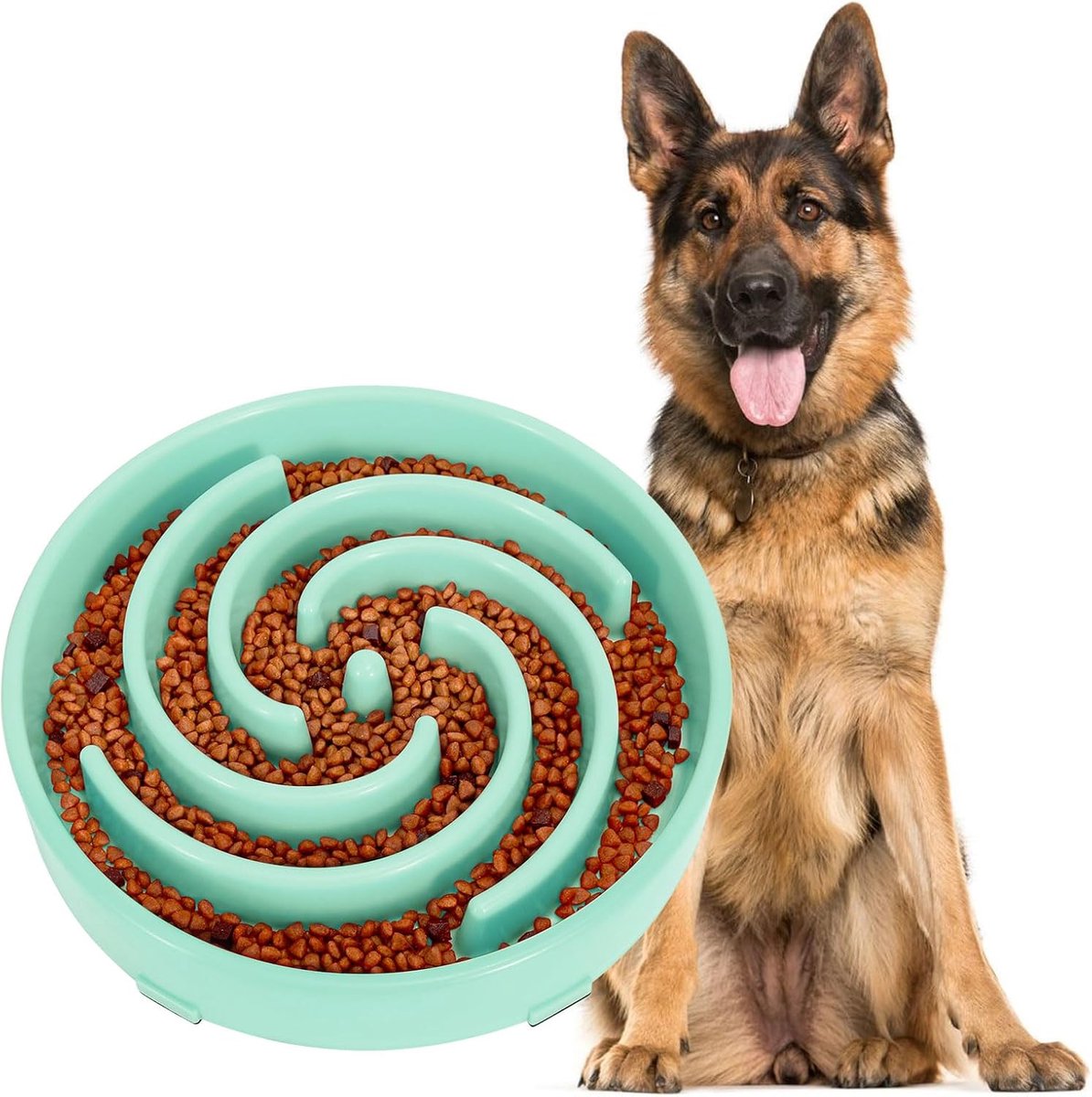 SnelShoppen - Hondenvoerbak met Langzaam Voeden, Interactieve Hondenbak, Duurzame en Veilige Voerbak voor Grote Honden, Bonengroen