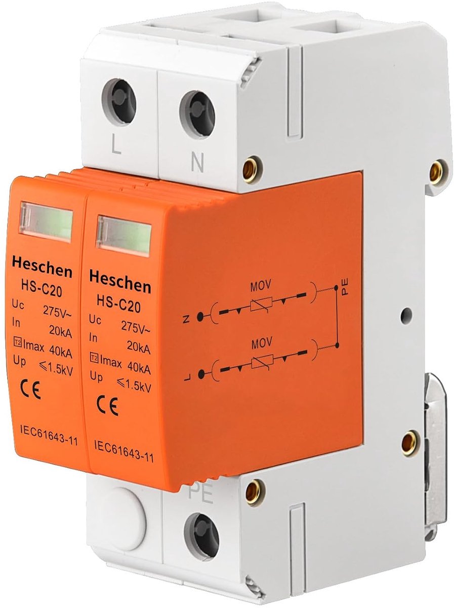 SnelShoppen - SPD Overspanningsbeveiliger HS-C20 275VAC 20KA 2-polig Brandveilige Laagspanningsafleider 35mm Din Rail Bevestiging