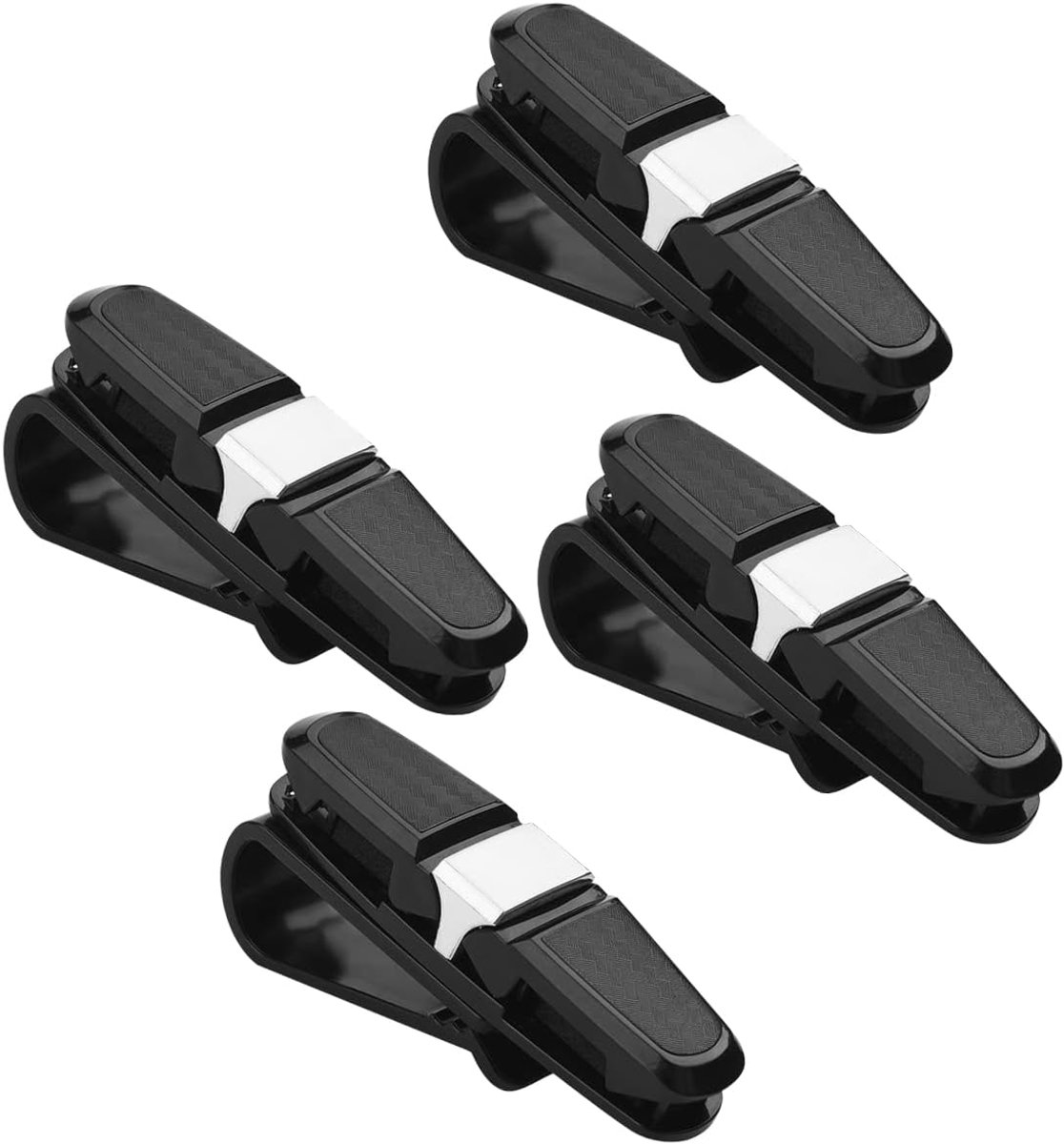 SnelShoppen - 4 Pack Auto Zonnebril Houder voor Zonnevisor - Dubbelzijdige Clip met 180 Graden Rotatie - Bril Pendant met Ticket Kaart Clip - Zilver