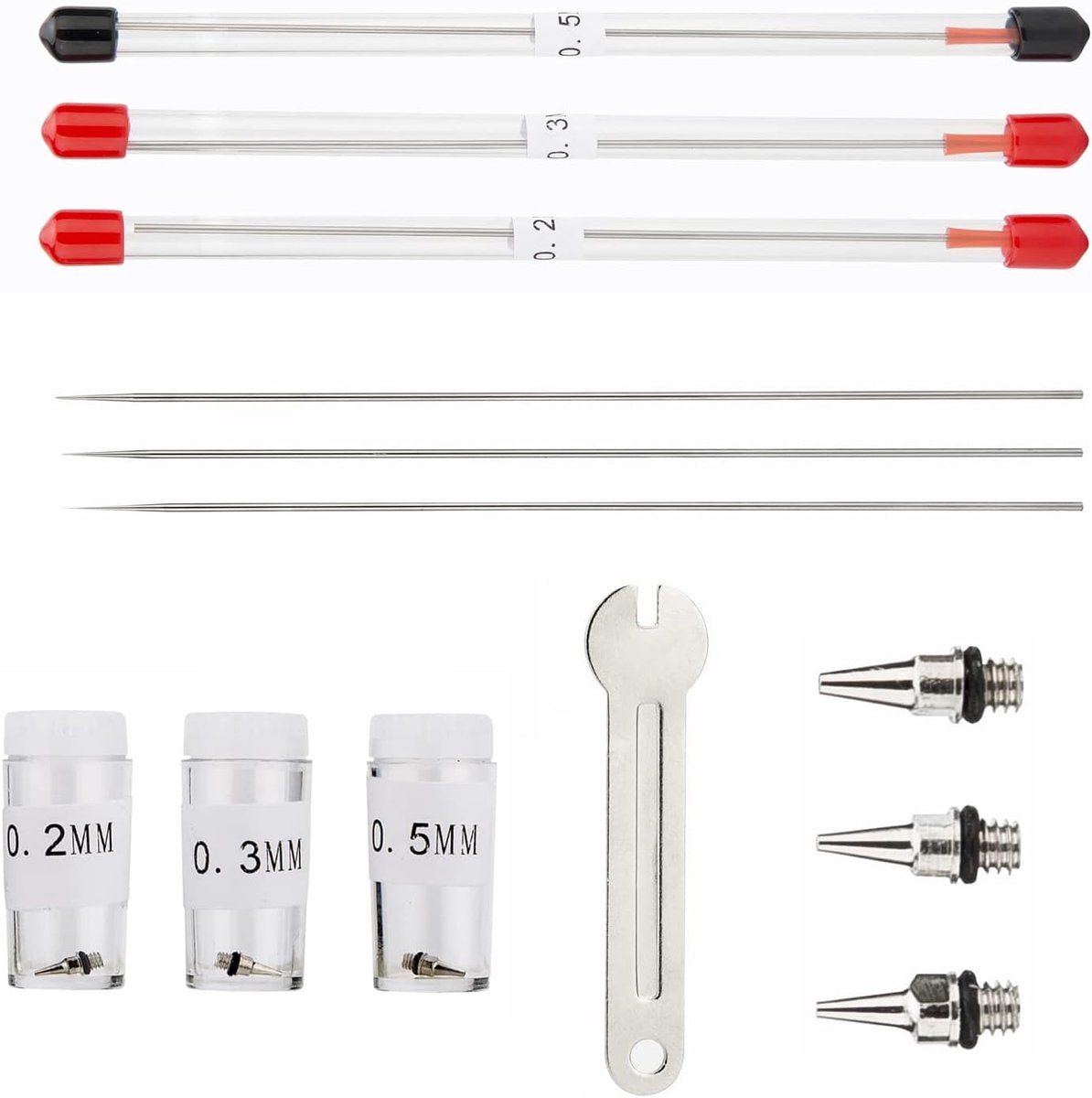 Airbrush set 0.2mm/0.5mm - naald en spuitmond - vervangingsonderdelen - ideaal voor kunst en decoratie - SnelShoppen
