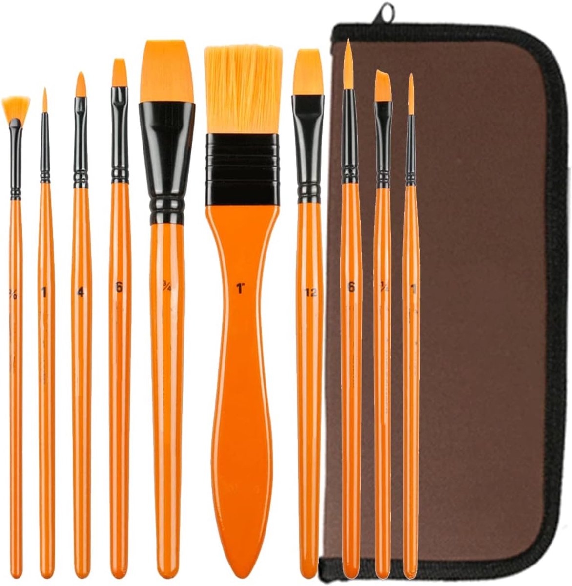 SnelShoppen - 10-delige Verfkwasten Set in Opbergtas, Ideaal voor Beginners, Kinderen en Verf Liefhebbers, Perfect voor Acryl, Waterverf, Olie en Goua
