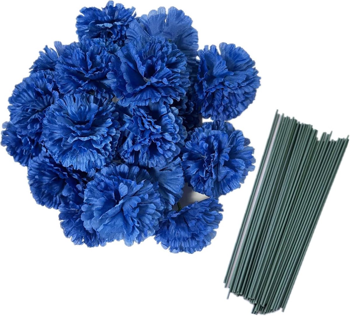 SnelShoppen - 50 Stuks Kunstzijde Anjer Bloemenhoofden met Stelen Set, Vaasvullers voor Thuis, Bruiloft, Verjaardag, Taartdecoraties, Handgemaakte Pol