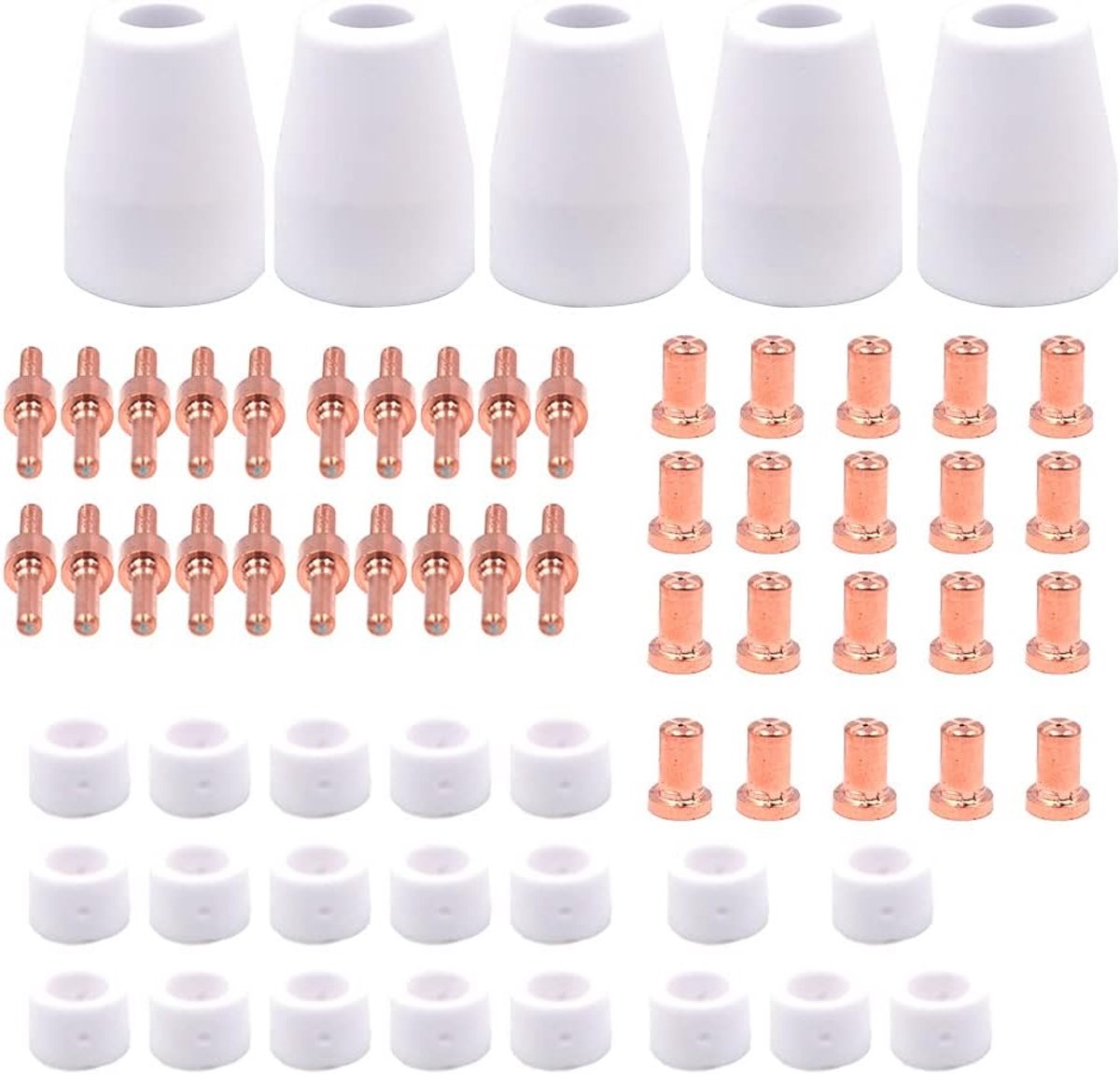 SnelShoppen - 65 Stuks Plasma Snij Consumables Set - Geschikt voor Plasma Cutter PT31 LG40 CUT-40 CUT-50 - Inclusief 5 Kappen, 20 Elektroden, 20 Swirl