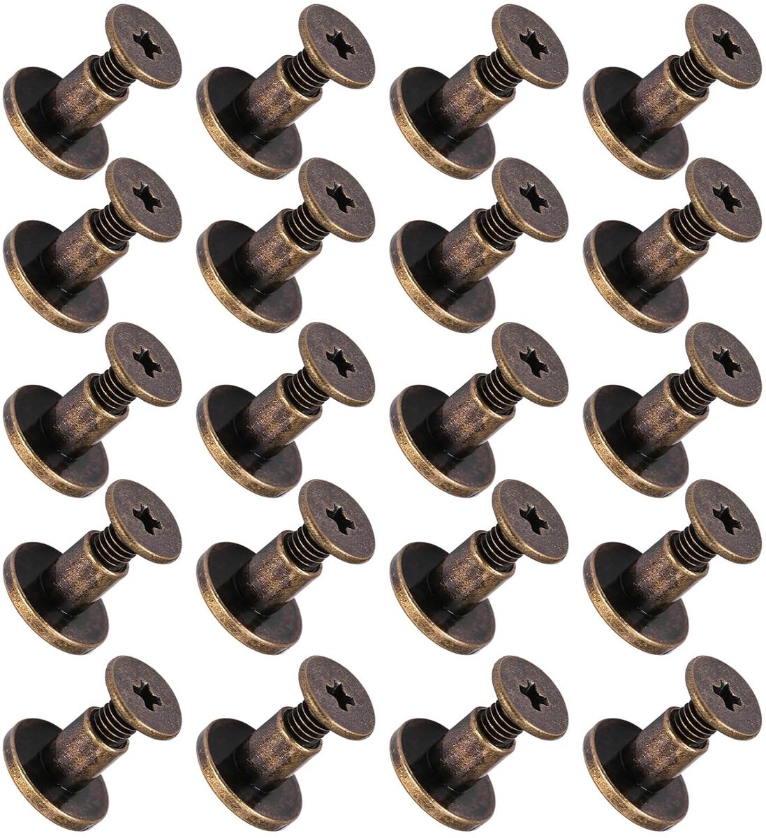 SnelShoppen - Flat Head Rivierset - 20 Stuks Koper Messing Schroeven, Moeren, Spijkers - Leer Hoed Accessoire voor Creatieve Projecten (6.5mm)