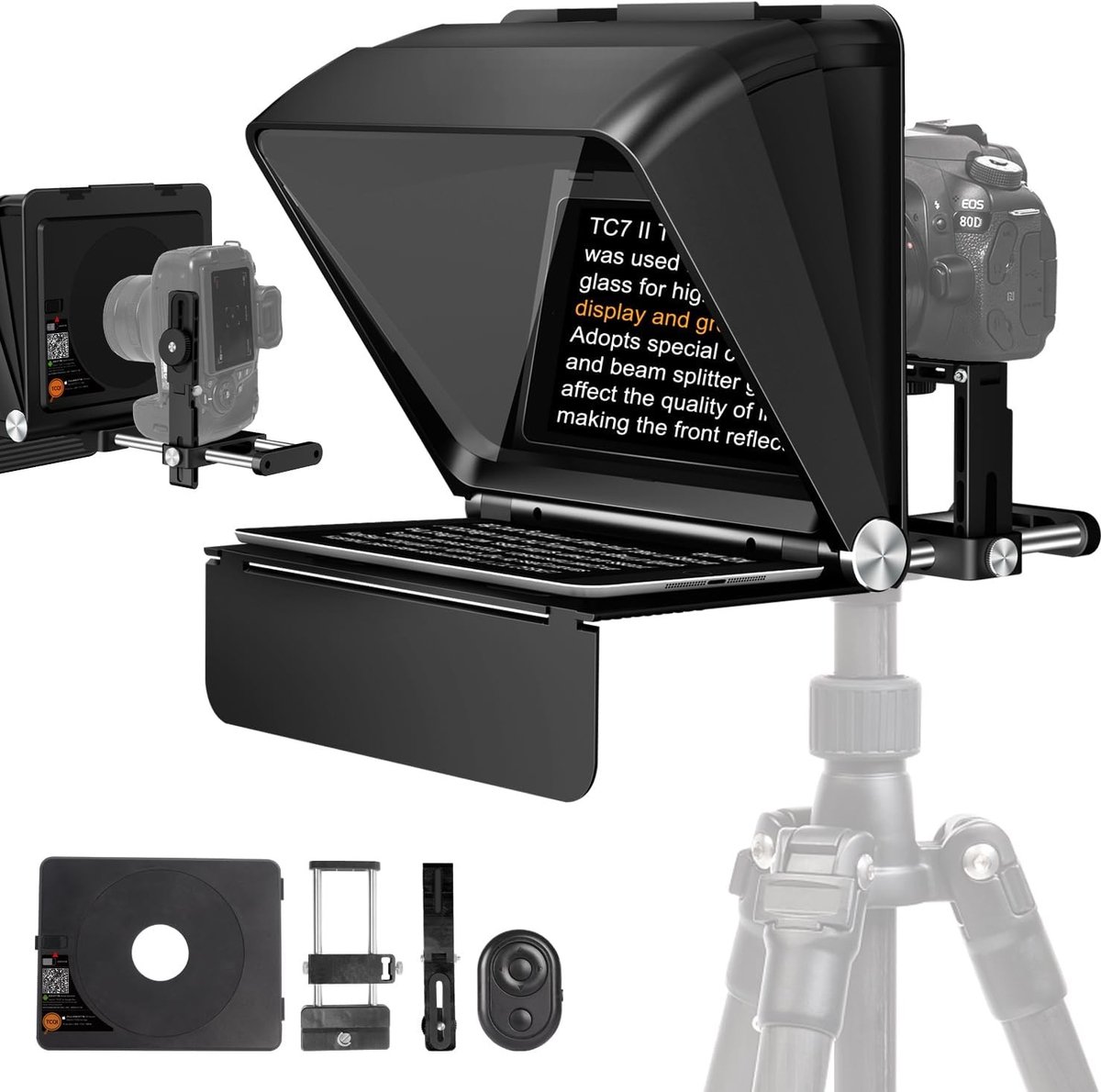 10'' Mini Prompter voor Camera's, Geschikt voor iOS/Android, Ideaal voor Interviews, Online Educatie en Vloggers, Ondersteunt 24-35MM Groothoeklenzen voor Opnames