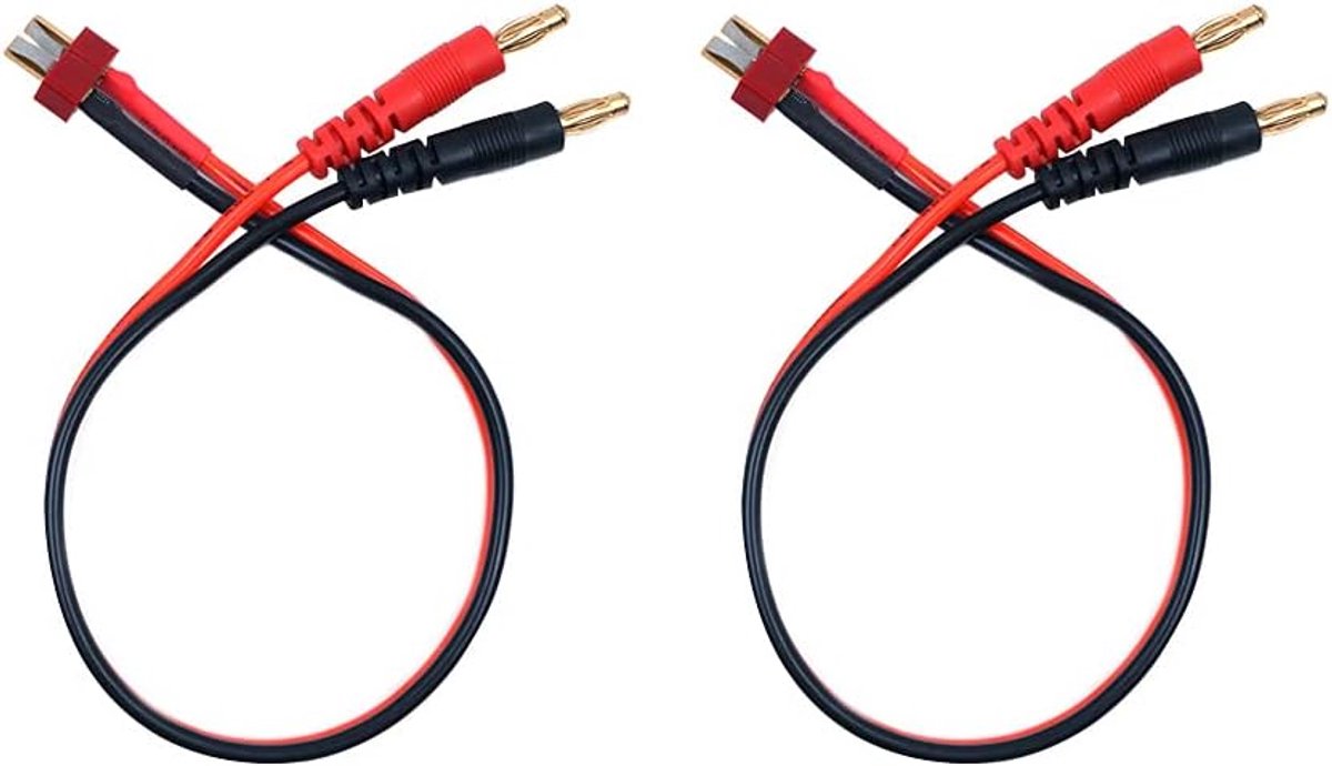 SnelShoppen - 2 Stuks T Plug Connector naar 4mm Banana Stekkers Acculader Adapter Kabel 14awg 30cm - Laadkabel voor RC Auto, Quadcopter, Boot
