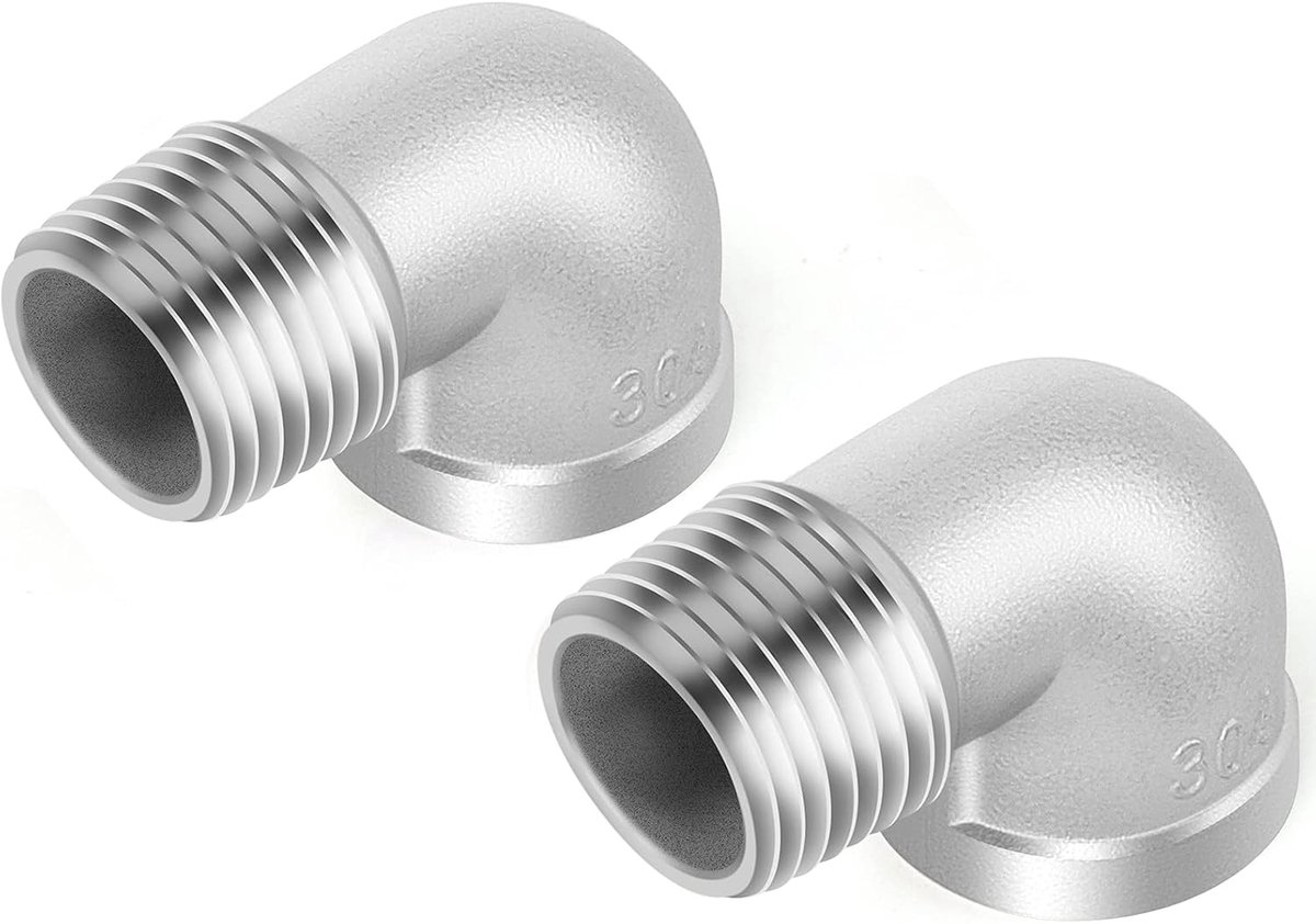 SnelShoppen - 2 stuks RVS 304 90 Graden Bocht, BSP Vrouwelijk x Mannelijk Schroefverbinder, 1/2" Gietijzeren Straatbocht Connector voor Industiële Loo
