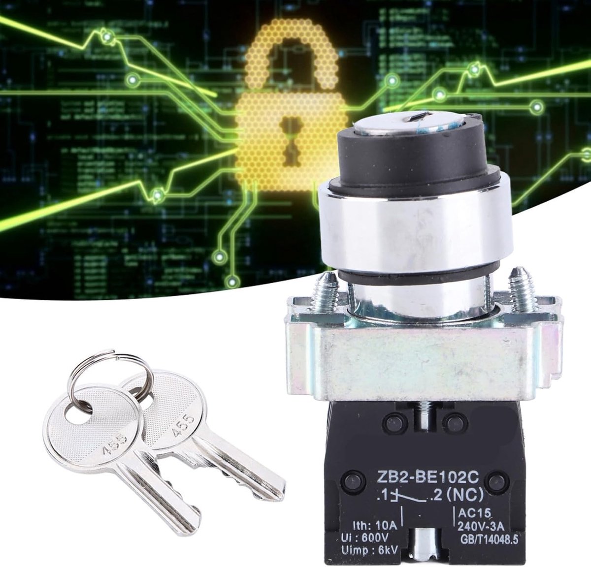 SnelShoppen - Rotary Sleutelschakelaar 2 Posities 22 Mm Montagegat Zelfreset Vergrendelingsrotatie + Sleutel ZB2-BE101