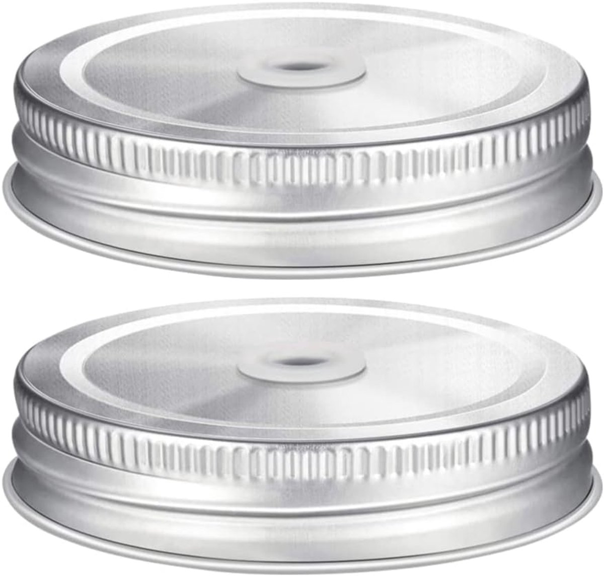 SnelShoppen - 2 Stuks RVS Mason Jar Deksel met Rietje Gat 2,75 Inch - Ideaal voor Dranken, Airtight Opslag, Keuken, Feest, Camping, Tuin