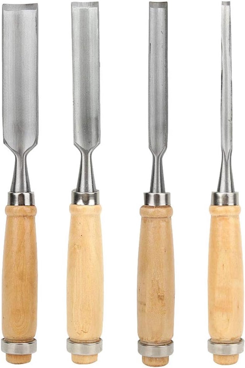 SnelShoppen - Houtbewerkings Beitel Set 4 Stuks, Houten Handgereedschap voor Houtbewerking, Carving Beitels voor Timmerwerk, Duurzaam en Sterk Stalen