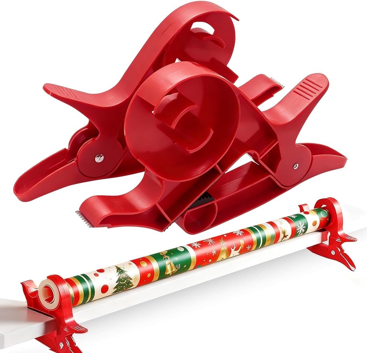 Inpakpapiersnijder Set voor Tafelblad, Efficiënte Geschenkverpakking Tool met Tape Dispensers voor Verjaardagen, Kerst en Feestdagen (Rood)
