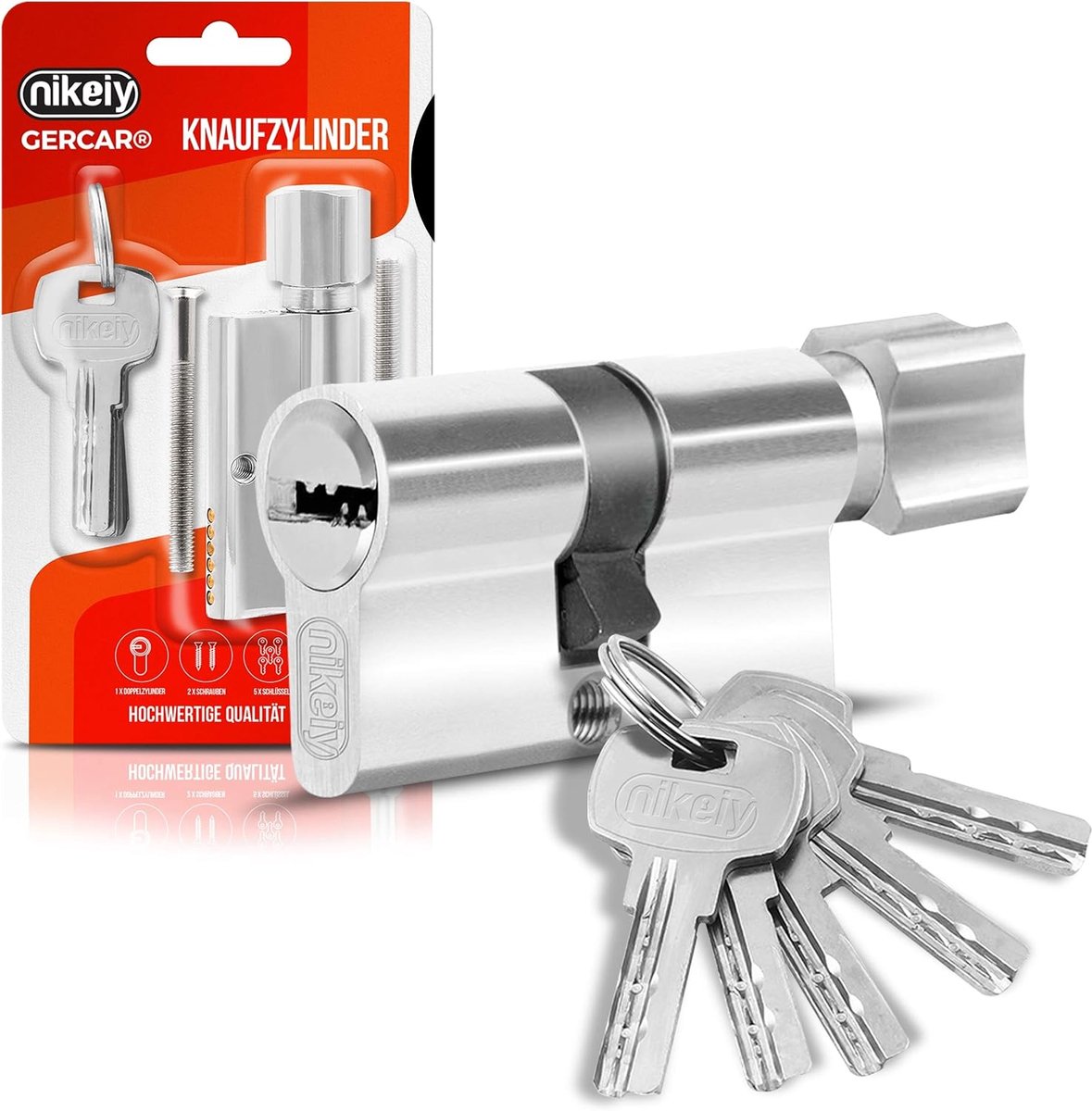 SnelShoppen - GERCAR Profielcilinderslot 45/45 met Knop, 90 mm, Veiligheid Klasse 2, Inclusief 5 Sleutels, Dubbel Cilinderslot voor Deur, Geschikt voo