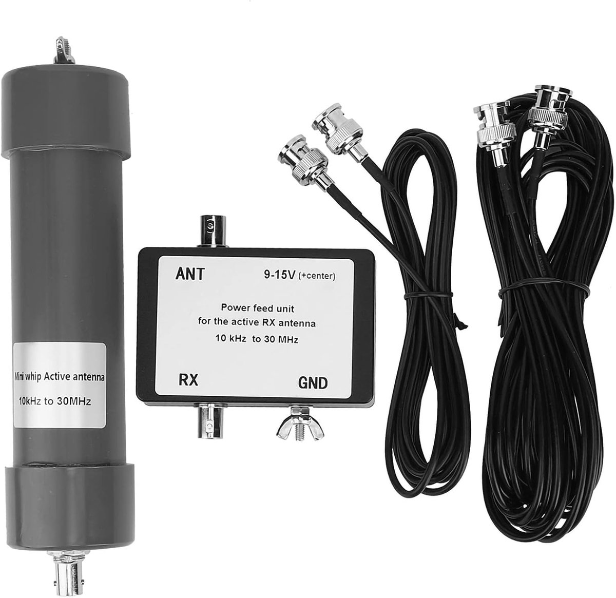 SnelShoppen - Mini Whip Antena Activa voor Radio Communicatie 9-15V - Duurzaam en Stabiel - Inclusief 2 Verbindinglijnen en Voedingskabel