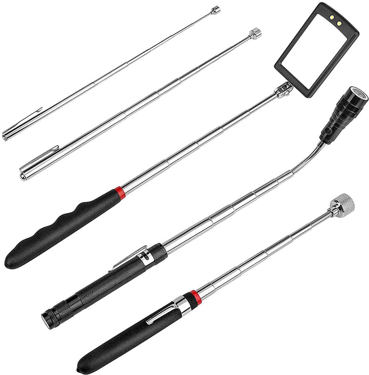 SnelShoppen - 5PCS Telescopische Magnetische Oppikker Tool Set met 2lb, 3lbs en 15lbs Magneten, Telescopische Spiegel en Zaklamp voor Metalen Onderdel
