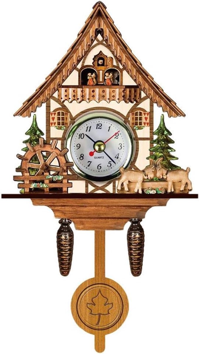 SnelShoppen - Hidyliu Koekoeksklok met Koekoek Houten Antieke Chime Vogelhuis Wandklok Hanging Automatische Schommel Pendule Huisdecoratie