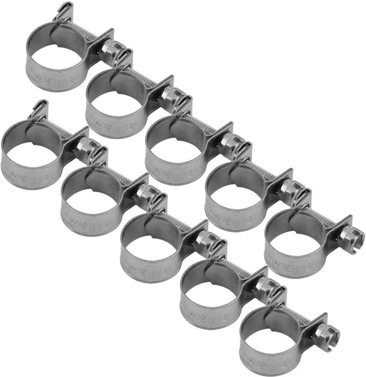 SnelShoppen - 10 Stuks RVS Slangklemmen 13-15mm, Roestvrijstalen Slangklemmen voor Brandstofslangen en Pijpen, Duurzaam en Corrosiebestendig
