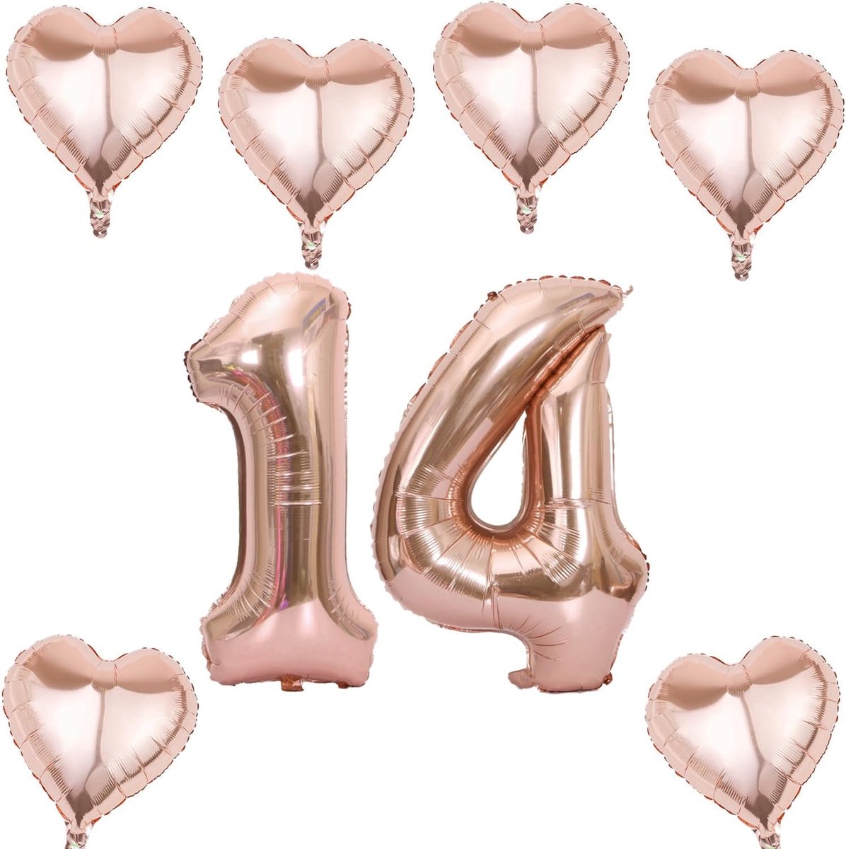 Set of 2 Party Foil Balloon, Number 14 Rainbow and Rose Gold, Helium Balloons, Number 14, Birthday, Number 14 - ShopVlot