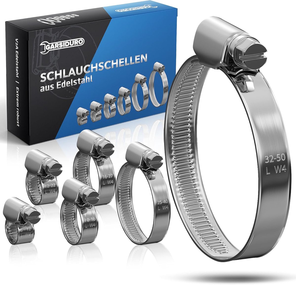 SnelShoppen - Set van 24 Slangklemmen DIN 3017 W4-V2A RVS Professionele Slangklemmen voor Wasmachine Vaatwasser Zwembad Motorvoertuigen 8-50 mm