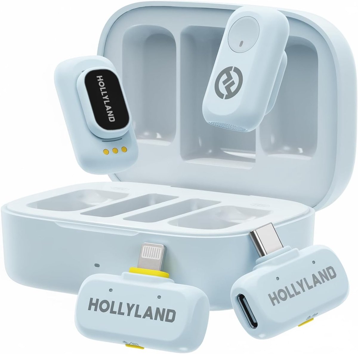 Hollyland-A1-Combo-Draadloze-Microfoon-Blauw-48kHz-24bit-High-Fidelity-3-niveau-Intelligente-Ruisonderdrukking