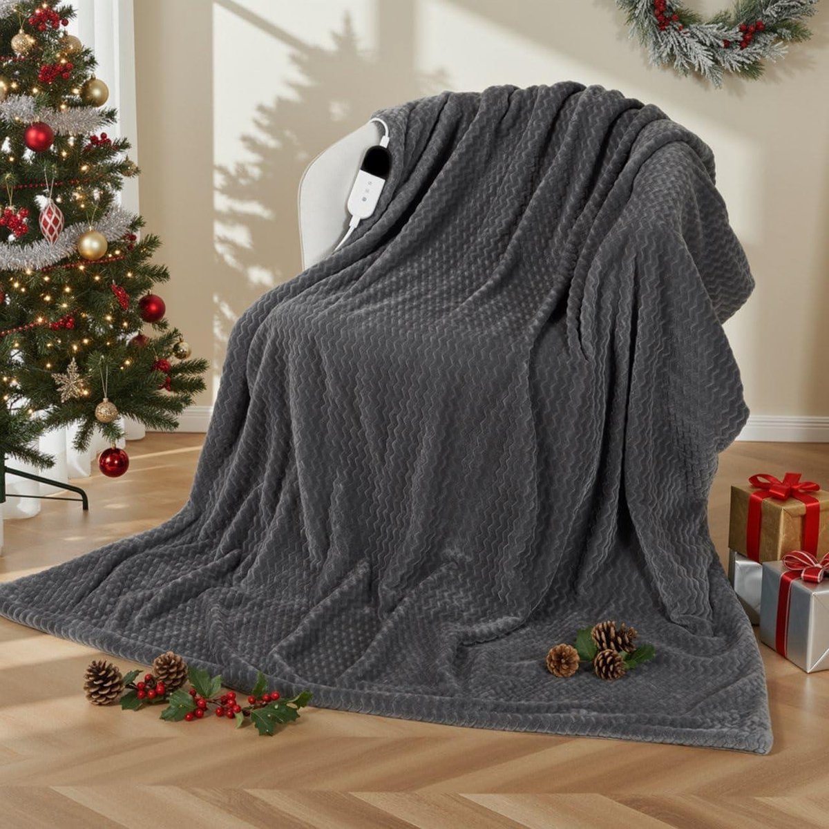 Verwarmd Dekentje - Zachte Fleece - Comfort Verwarmen - 6 Warmtestanden - 130x180 cm - Grijs