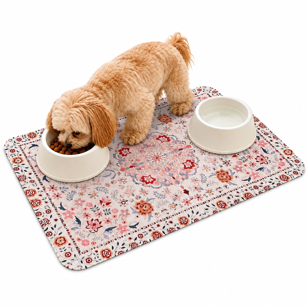 Voermat Hond en Kat 40x60cm - Super Absorberend & Sneldrogend - Antislip & Waterdichte Voerbak Mat - Roze