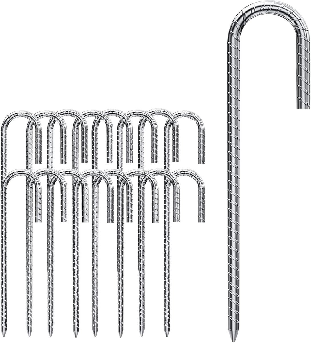 Grondankers - Tentharingen - Buitenbevestiging - Verzinkt staal J-haak - 30 cm 16 stuks - Zilverkleurig