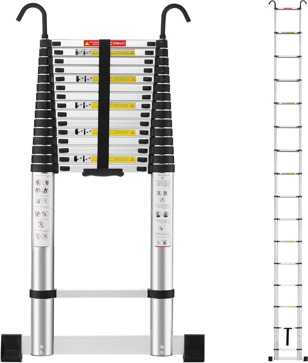 Telescopische Ladder - Opvouwbare Klimhulp - Klus Klussen Buiten - Maximale Belasting 150kg - 62 Meter Hoog - Aluminium Kleur