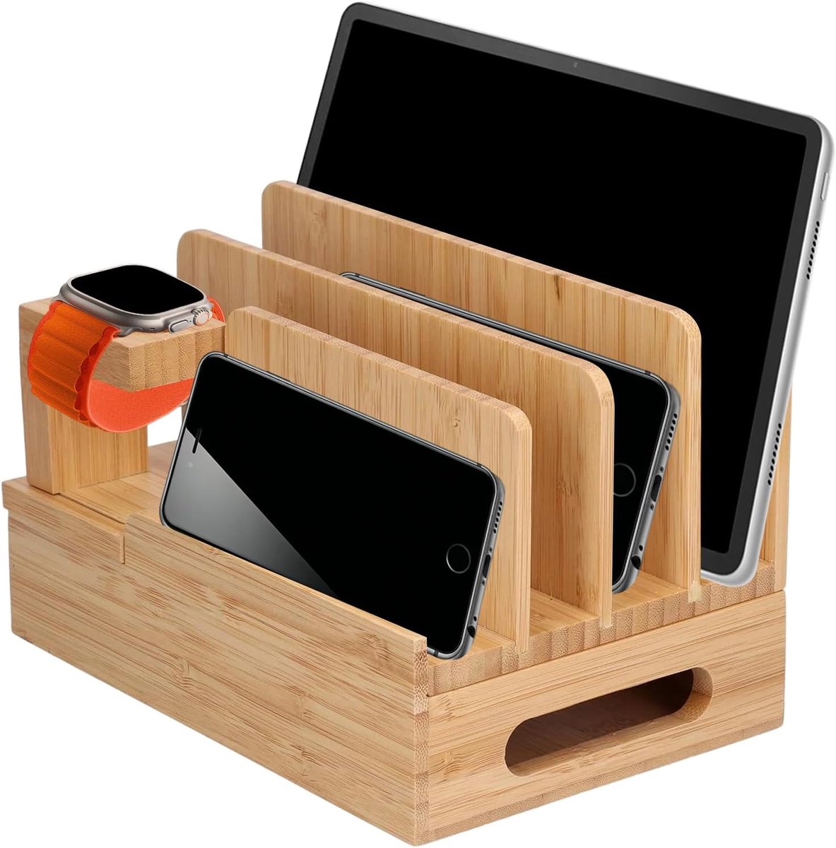 Oplaadstation voor meerdere apparaten - Bamboe - Retro design - Perfect voor thuis of op kantoor - ShopVlot