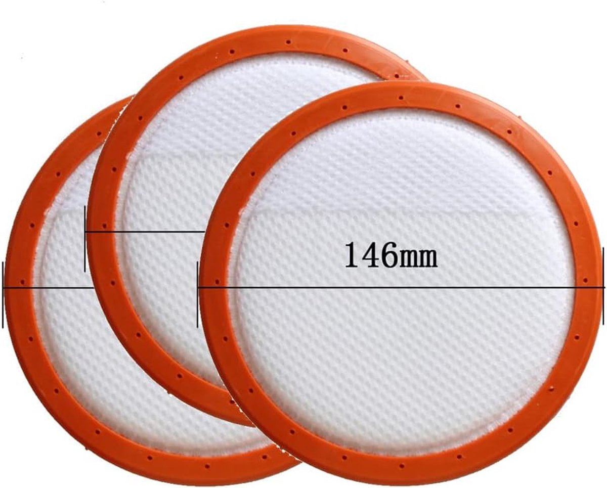 SnelShoppen - 3-stuks Vervangbare Wasbare Ronde HV Filter Katoen HEPA Filter voor Stofzuiger 130mm/146mm - Onderhoudsset voor Gezondere Huishouding