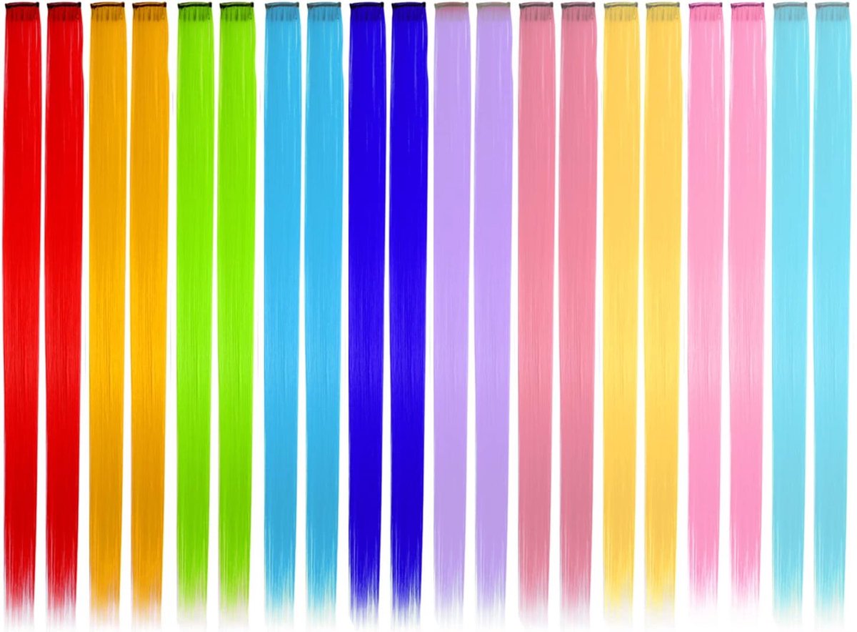 SnelShoppen - 20 Stuks Kleurrijke Haar Extensions 55cm Clip in Haarstukken voor Vrouwen en Meisjes - Feest, Festival en Cosplay (10 Kleuren) - Synthet