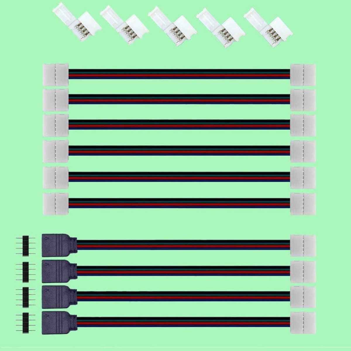 SnelShoppen - LED Strip Connector Set, 10 mm, 4 Pin, RGB 5050 LED Strip Verbinder, Flexibele Hoekconnector, Snelle Koppeling voor Feestverlichting en