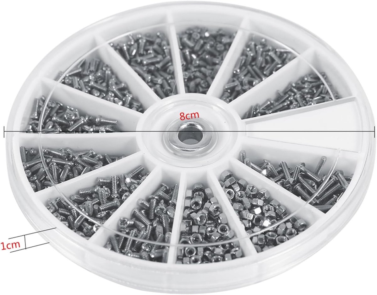 SnelShoppen - Zelftappende Schroeven Set M1-M1.6, 600 Stuks Assortiment met Kleine Schroeven en Moeren in Plastic Opbergdoos