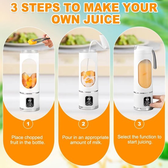 Draagbare Smoothiemaker - Mini Blender - Verse Drankjes Maken - 12 Roestvrij Stalen Messen - 450 ml - Wit — afbeelding 2
