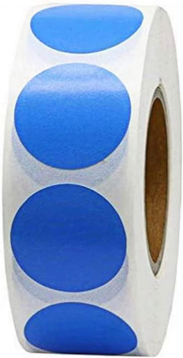 SnelShoppen - Pack van 500 Blauwe Ronde Stickers, Kleurige Dots Stickers, Codering Labels 25mm Blauw, Glanzende Schrijfbare Papierlabels voor Kaarten