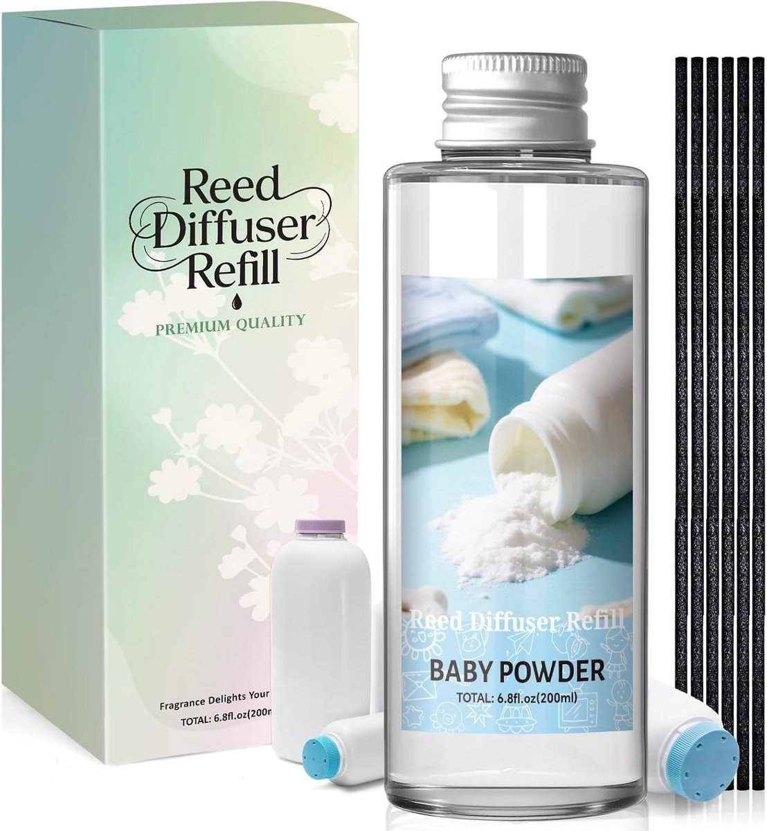 SnelShoppen - Luchtverfrisser Navulling 200 ml - Babypoeder Geur - Reed Diffuser Refill voor Slaapkamer, Badkamer, Bureau - Huisdecoratie - Rustgevend
