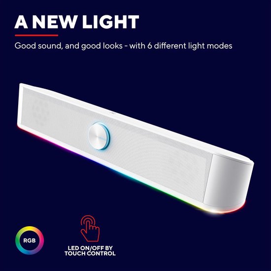 Stereo Soundbar - PC Speaker - Muziek Films Games - RGB Verlichting - 12W - Wit — afbeelding 2