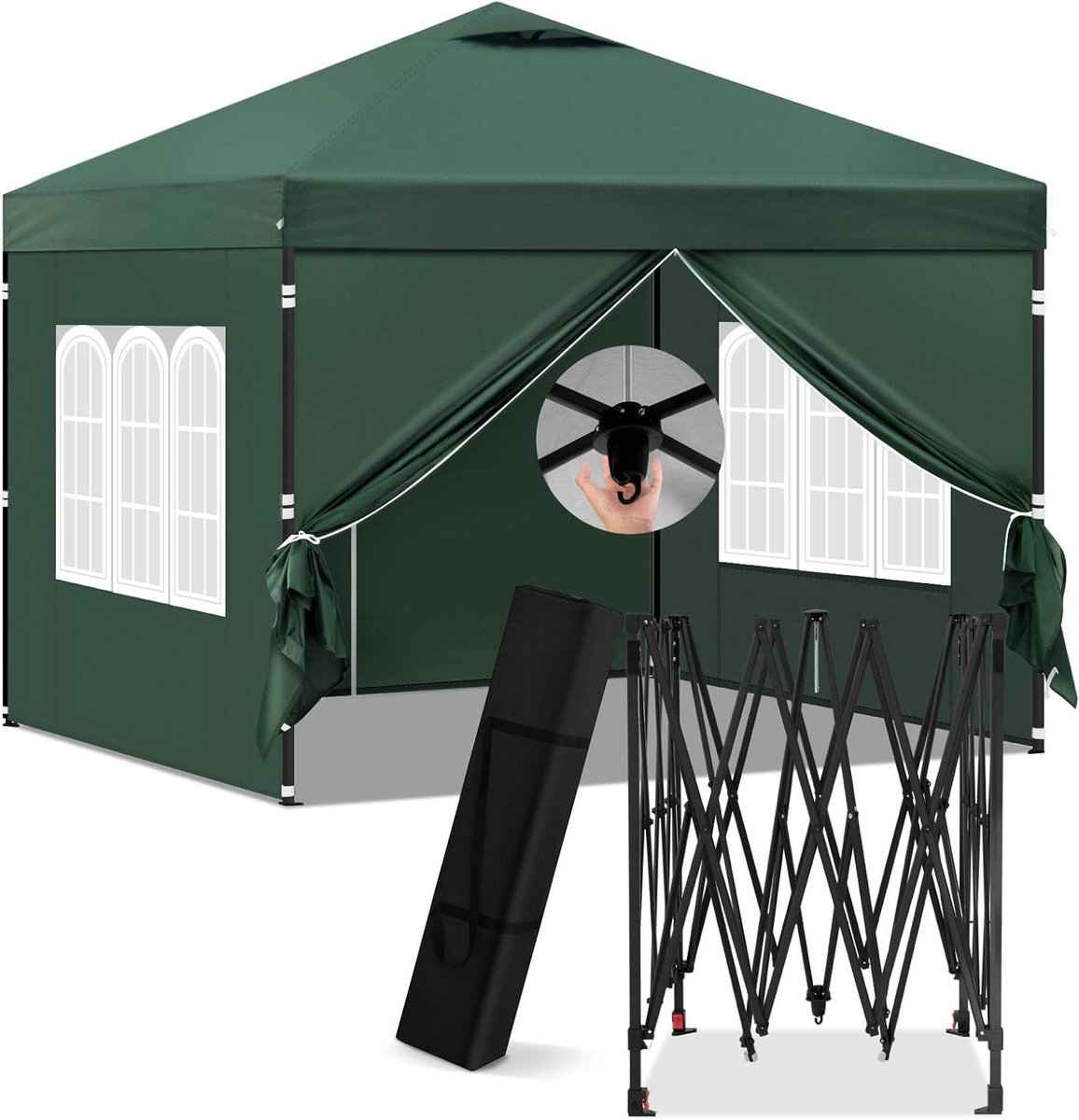 Vouwpaviljoen met zijwanden - Partytent tuinpaviljoen - Buitenactiviteiten organiseren - Waterdicht en uv-bescherming - 3 x 3 meter - Groen