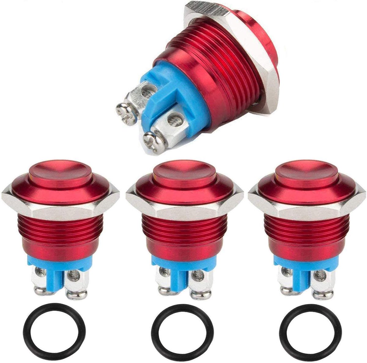 SnelShoppen - 16mm Metaal Drukknop Schakelaar, Ronde Moment Schakelaar, Auto Drukknop, Waterdichte Metaalbelknop (SPDT Schakelaar) Rood