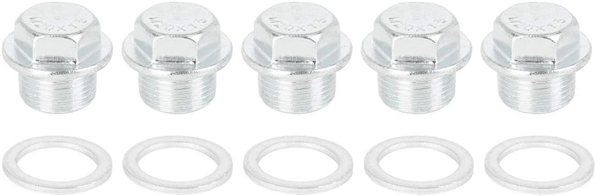 SnelShoppen - 5 Sets Metaal Motorolie Afvoerplug Bouten met Dichting M20x1.5 voor Auto's - Duurzaam, Robuust en Frictie Verminderend