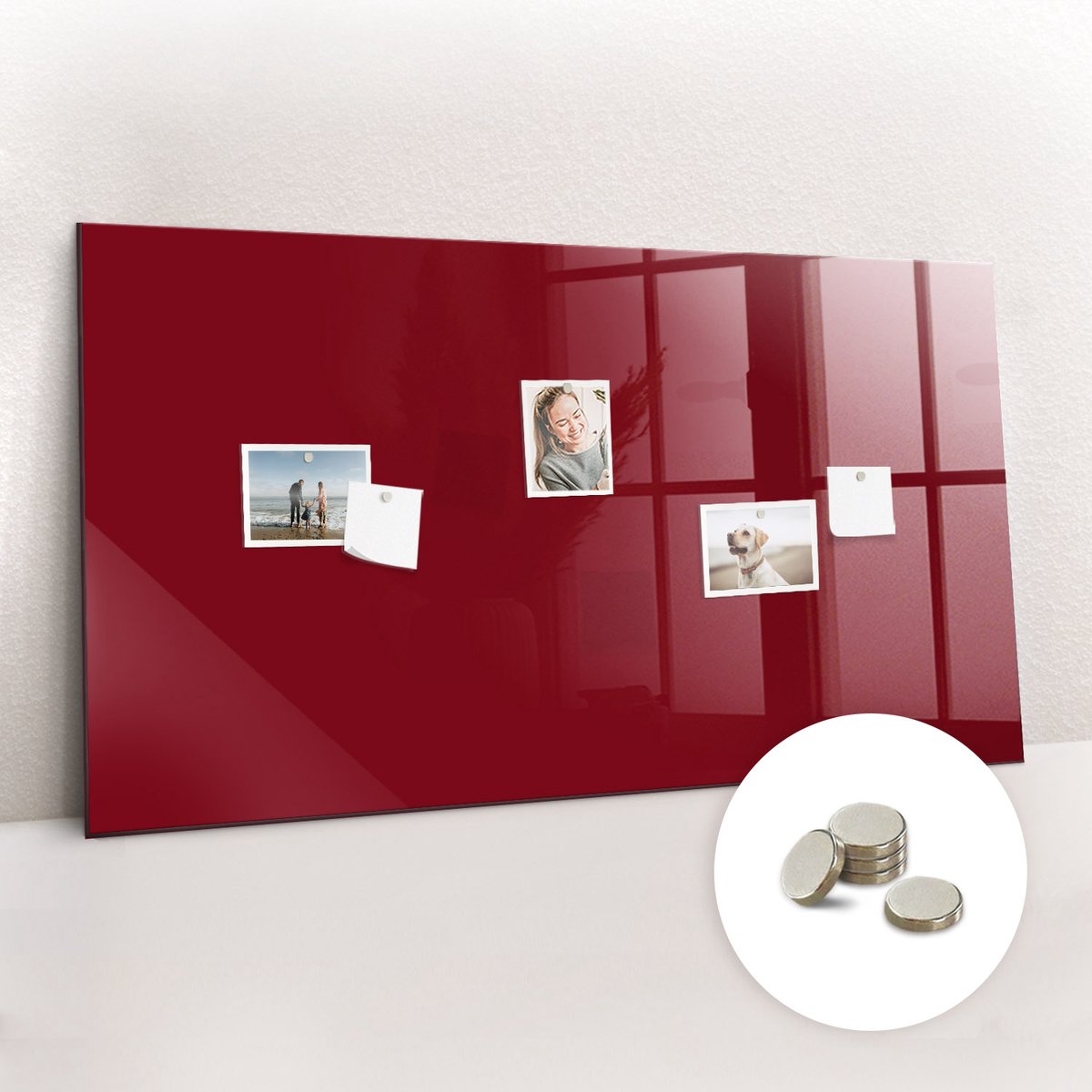 Tulup Glassboard - Bordeauxrode kleur Magneetbord - 120 cm x 60 cm - Magneetbord Keuken - Minimalistisch Prikbord - Memobord Magnetisch Bourgogne - Gratis 5 Sterke Magneten - Magneetbord Design - Memo Magneetbord