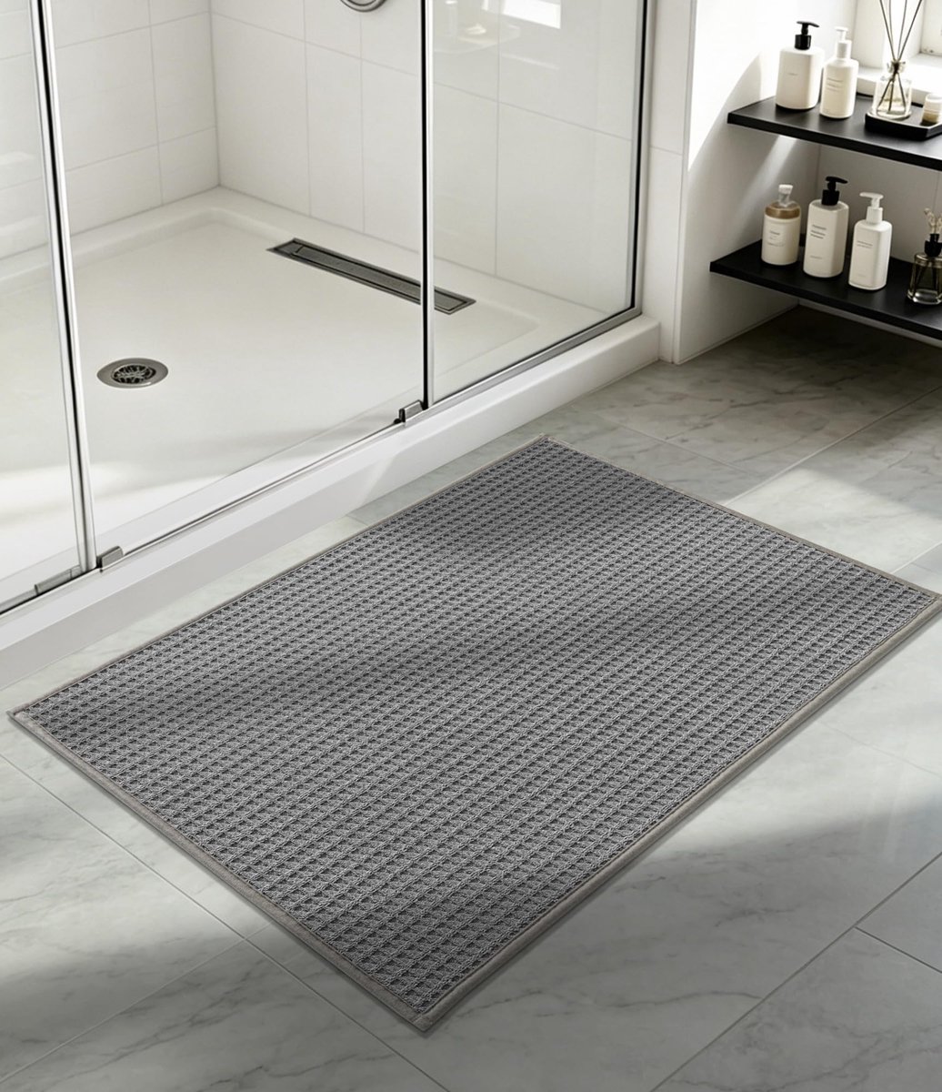 SnelShoppen - Badkamertapijt 60 x 90 cm, Wafelbadmat Antislip, Wasbaar en Absorberend, Zachte Grijze Badmat voor Badkamer
