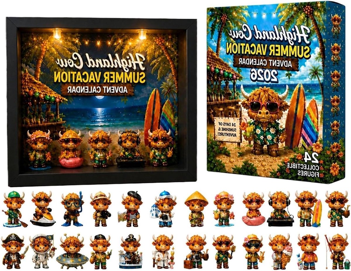Koe Adventskalender - Aftelkalender Koeien - Feestdagen Vieren - Lichtgevende Figuren - 24 Dagen - Zwart