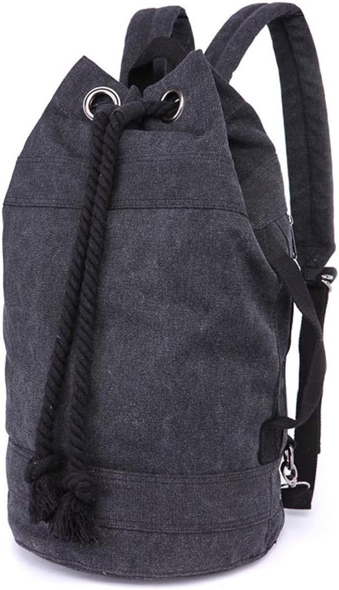 SnelShoppen - Canvas sporttas, draagtas, reistas, weekendtas, schoudertas, rugzak, zwart, 25cm x 44cm, hoogwaardig katoen, ideaal voor gym, sport, rei