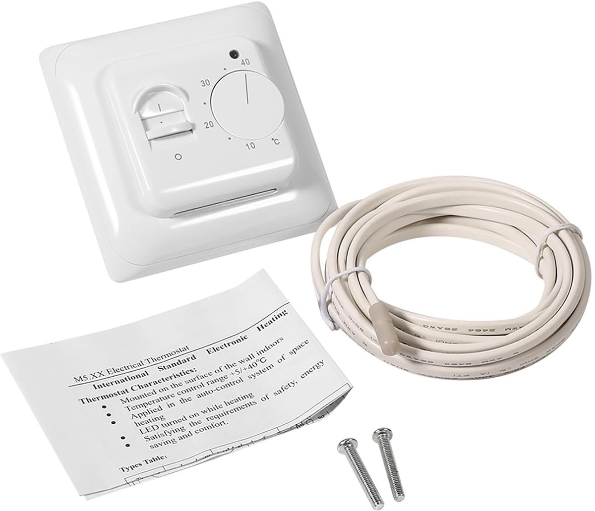SnelShoppen - Mechanische Thermostaat voor Vloerverwarming en Airconditioning met 2.9m Sensor Kabel - Betrouwbare Temperatuurregeling voor Thuisgebrui