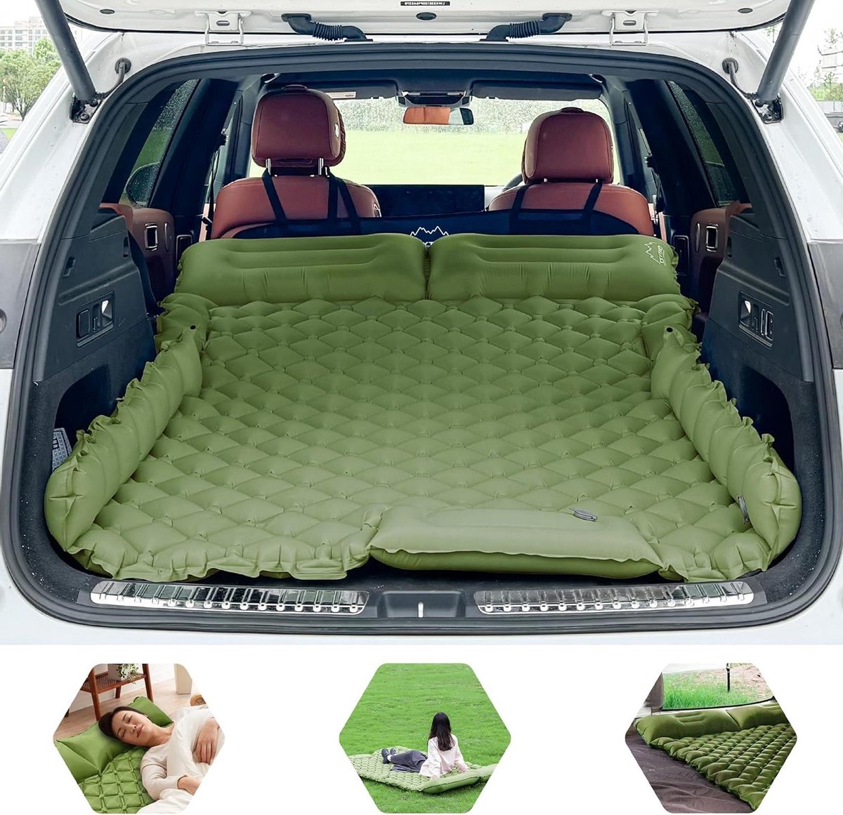Opblaasbaar Matras - Luchtbed Auto - Kamperen en Reizen - Ingebouwde Voetpomp - 183 x 131 cm - Groen
