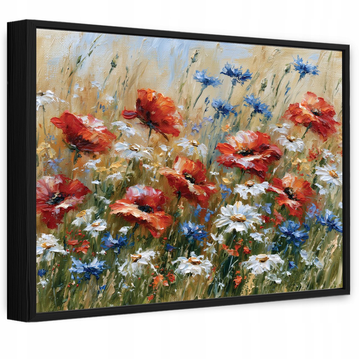 WALLARENA Canvas schilderij met zwarte lijst 40x30 cm - veldbloemenweide Rood