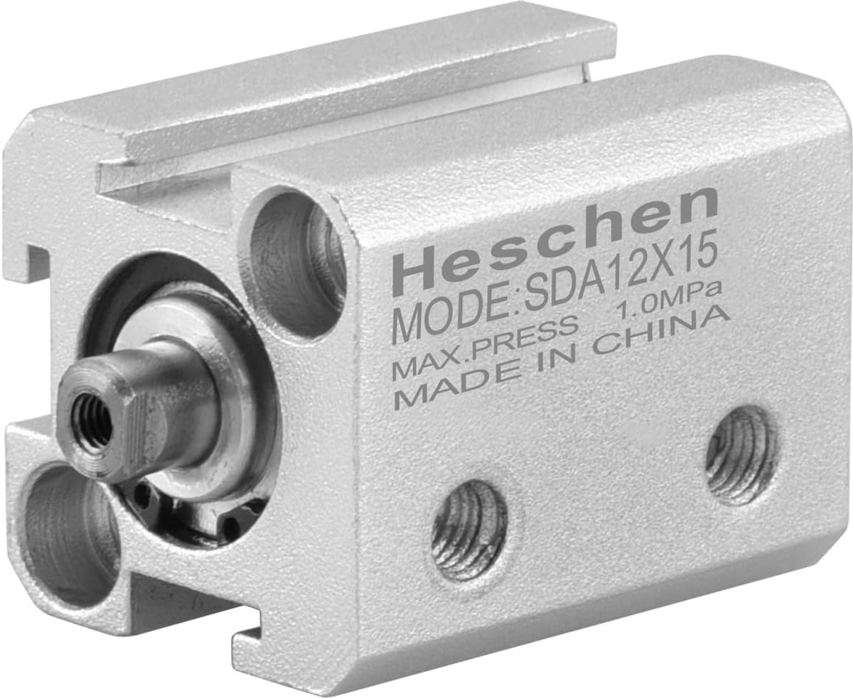 SnelShoppen - Pneumatische Compacte Aluminium Luchtcilinder SDA 12-15, Bore 12mm, Stroke 15mm, M5 Aansluiting, Dubbele Werking, Lichtgewicht 95g